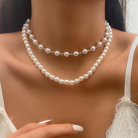 Boho Layered Pearl Chain Choker Necklace Set - ArtGalleryZen Chic Winter Style, Trendy Heels, Necklace Bead, Valentine's Day Outfit, Jewelry Model, Environmental Friendly, Bead Chain, Pearl Types, Elegant Accessories