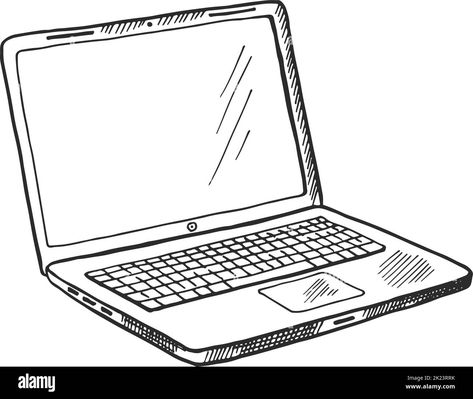 Laptop Sketch, Laptop Drawing, Blank Screen, Iphone Prints, Styled Stock, Drawing Sketches, White Background, Stock Vector, Hand Drawn