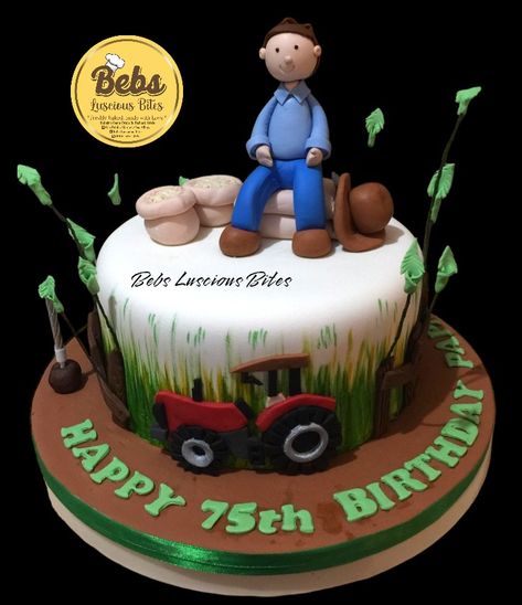 Farmer themed cake Farmers Cake Design, Farmer Cake For Men, Man Cakes Birthday For Men 40, Farmer Theme Cake, Farmer Birthday Cake, Farmer Cake, Farmer Birthday, Farm Animal Cakes, 70th Birthday Decorations