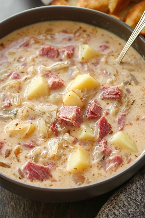 Creamy Reuben Soup - Easy DIY Recipes Cornbeef Cabbage Soup, Easy Creamy Reuben Soup, Creamy Rueben Soup 12 Tomatoes, Crockpot Reuben Soup, Rueben Soup Recipes, Reuben Soup Crockpot, Ruben Soup Crock Pot, Creamy Rueben Soup, Rivels Recipe Pennsylvania