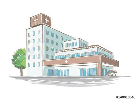 Hospital Drawing Easy, Hospital Building Drawing, Hospital Drawing, Wedding Drawings, Hospital Cartoon, Community Hospital, Building Drawing, Romantic Anime Couples, Boarding School