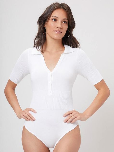 WOOL-MIX COLLARED BODYSUIT | SHEIN USA Plus Size Spring Outfits, Collared Bodysuit, Bodysuit Plus Size, Bodysuit Pattern, Collar Bodysuit, Outfits Curvy, Outfits For Work, Outfit 2022, Plus Size Spring