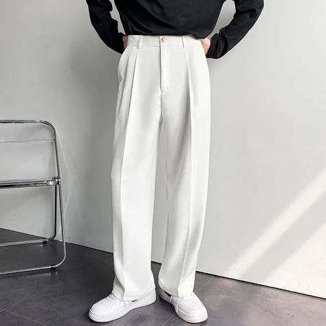 ravewider - Straight Leg Dress Pants | YesStyle Wide Leg Suit Pants, Trousers Baggy, Male Trousers, Korean Fashion Trends, Mens Pants Fashion, Fashion Business, Fitted Trousers, Suit Pants, Casual Trousers