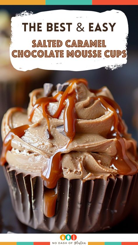 Indulge in these Salted Caramel Chocolate Mousse Cups! Made with rich chocolate, fluffy mousse, and homemade salted caramel, they're perfect for any occasion. These elegant cups are topped with chocolate shavings and a sprinkle of salt for the ultimate sweet and salty treat. Whether you’re hosting a dinner party or craving something sweet, these mousse cups are sure to impress. Try the recipe today and elevate your dessert game! Click for the full recipe and steps! Desserts With Mousse, Filling For Chocolate Cups, Easy Desserts For New Years Eve, Mousse Dessert Recipes, Chocolate Cup Desserts, Chocolate Dessert Cups, Caramel Chocolate Mousse, Salted Caramel Mousse, Easy Salted Caramel