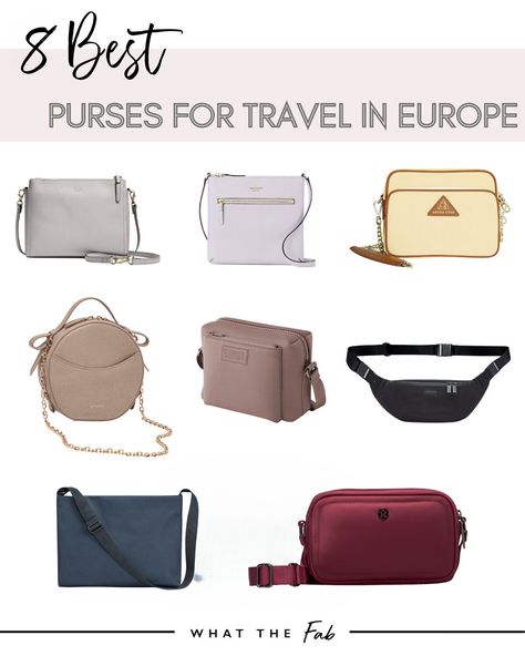 8 stylish and functional purses for travel in Europe Crossbody Bag For Travel Europe, Crossbody Purse 2023, Purse For Europe Travel, Best Travel Purses For Europe, Best Travel Purse, Europe Purse, Best Travel Purses For Women, Best Purse For Travel, Best Crossbody Bag Travel