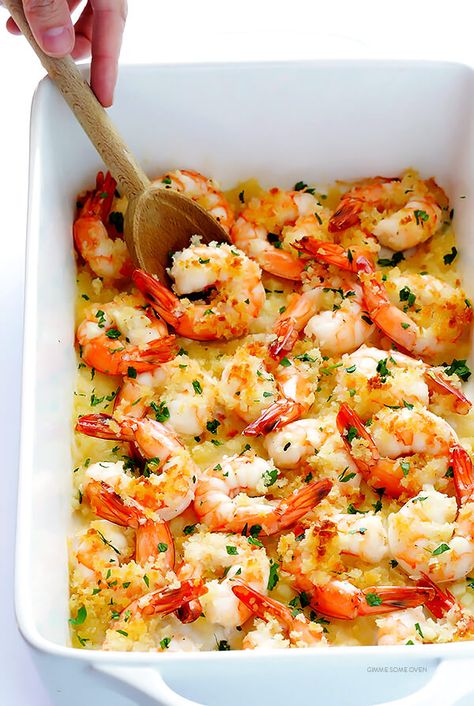 Garlicky Baked Shrimp, Baked Shrimp Recipes, Garlicky Shrimp, Completely Delicious, Shell Fish, Gimme Some Oven, Baked Shrimp, Shrimp Recipes Easy, Shrimp Dishes