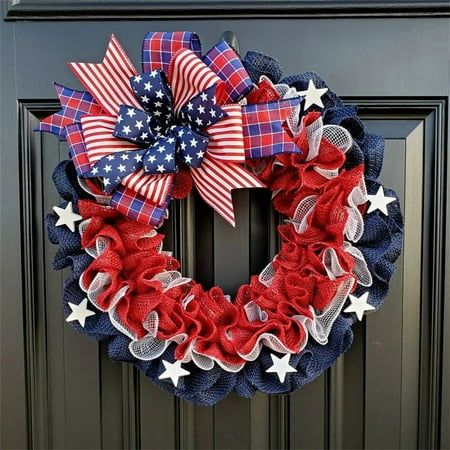 Blue Burlap Wreath, 4th Of July Wreaths, Red White Blue Flowers, Greenery Decorations, Outdoor Fall Wreaths, Patriotic Mesh Wreath, Wreath Material, Fireplace Cabinet, Lamb Ears