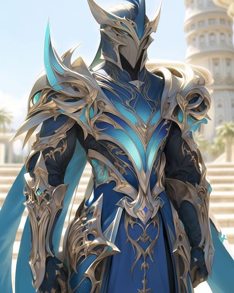 Blue Armor Fantasy, Hades Armor, Crystal Armor, Blue Armor, Ice Armor, Ice Warriors, Dnd Character Ideas, Angel Warrior, Dungeons And Dragons Characters