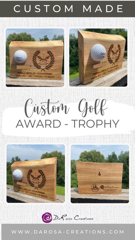 Customized Golf Award / Trophy Made with Live Edge Maple and real golf ball Golf Trophy, Golf Trophies, Award Trophy, Awards Trophy, Personalized Golf, Golf Lover, Gifts For Golfers, Custom Golf, Pet Signs