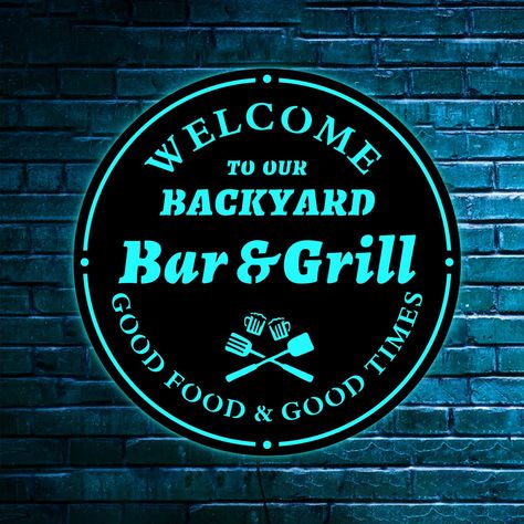 PRICES MAY VARY. 💕Welcome To Our Backyard Bar & Grill Led Sign: This is a stylish decoration for your home to warm welcome your family and friends. 💕Color Changing Name Lamp: Color-changing lights features 7 colors of lighting modes, the multi-color flowing and single-color breathing mode will adds a nice glow and feel of advanced to your room. 💕Natural Protection Materials: Whole body of the night lamp is made of wood.The wood is a real natural pollution-free materials which makes the wall l Backyard Bar Decor, Backyard Signs And Sayings, Bar Signs For Home, Grill Backyard, Backyard Bar And Grill, Color Breathing, Light Animation, Grill Sign, Bbq Signs