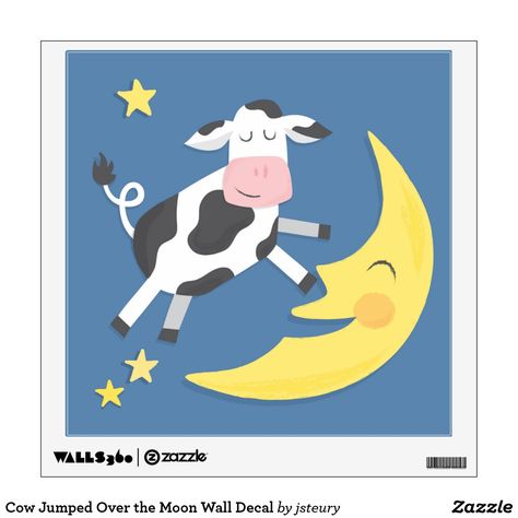 Cow Jumped Over The Moon Craft, The Cow Jumped Over The Moon, Cow Jumping, Nursery Rhyme Art, Cheetah Drawing, Moon Craft, Cow Jumped Over The Moon, Baby Nursery Wall Decals, Basketball Wall Decals