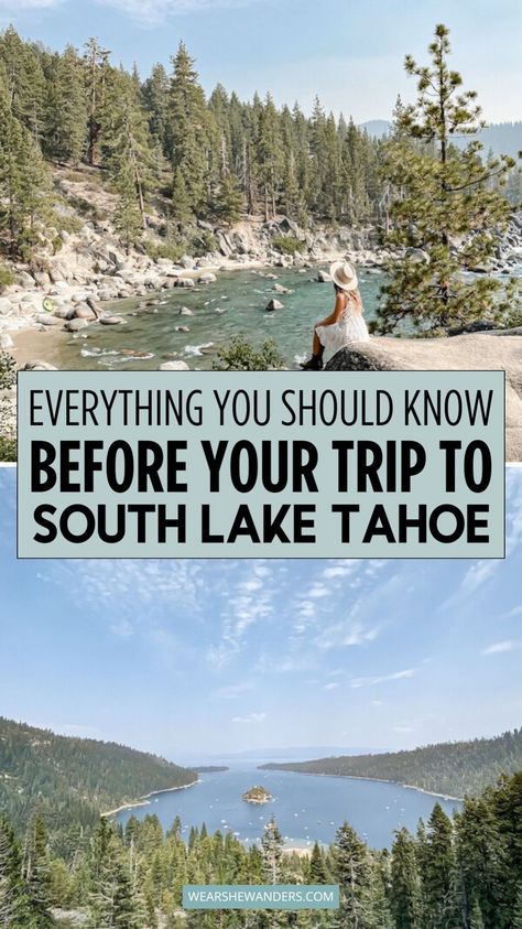 Planning a trip to South Lake Tahoe? Our travel guide has you covered with insider tips and must-see attractions. Get ready to explore one of California's most picturesque destinations! Lake Tahoe Outfits, Lake Tahoe Trip, North America Road Trip, Lake Tahoe Summer, Tahoe Trip, Great Vacation Spots, Tahoe California, Nevada Travel, Lake Tahoe California