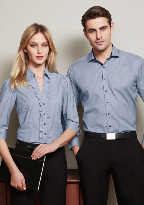 Formal Shirts Women Fashion, Formal Shirts Women, Formal Shirt Design, Moss Letters, Corporate Uniforms, Corporate Wear, Pleated Shirt, Formal Shirt, Uniform Design