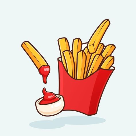 French Fries Cute Drawing, French Fries Drawing Easy, French Fry Illustration, French Fries Vector, French Fry Drawing, French Fries Tattoo, Fries Logo Design, Fries Branding, French Fries Drawing