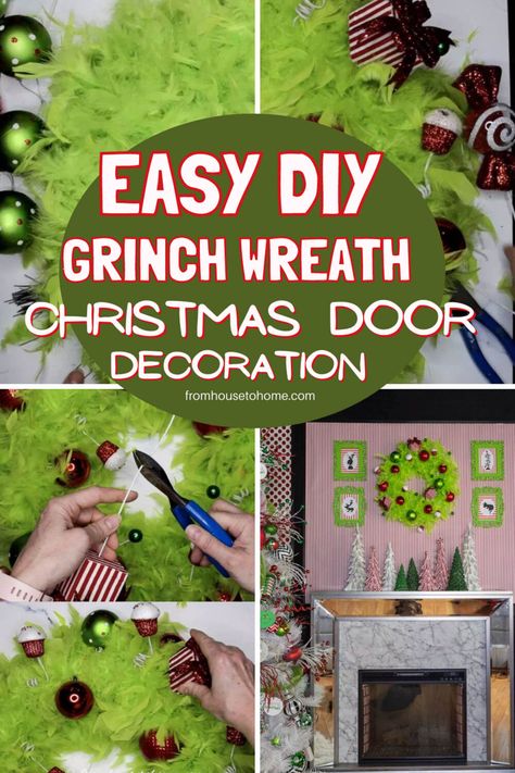 Diy Grinch Wreath, Grinch Wreath Diy, Grinch Christmas Door, Glamping Christmas, A Grinch Christmas, Diy Grinch, Grinch Wreath, Christmas Entry, Christmas Door Decoration