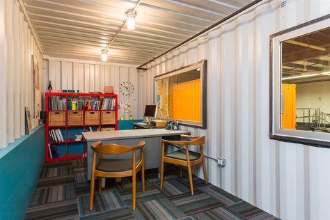 Container Office Container Office Interior, Commercial Office Storage, Kitchen Built Ins, Box Park, Shipping Container Office, Shipping Container Design, Innovative Office, Container Office, Warehouse Design