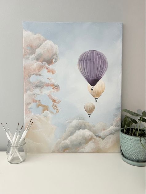 Ballon Art Painting, Tony Canvas Painting Ideas, Super Easy Acrylic Paintings For Beginners, Painting Ideas On Canvas Square, Painted Hot Air Balloons, Easy Nature Paintings On Canvas, Art Akrilik, Acrylic Painting Ideas On Canvas Abstract Art Inspiration, Air Balloon Painting