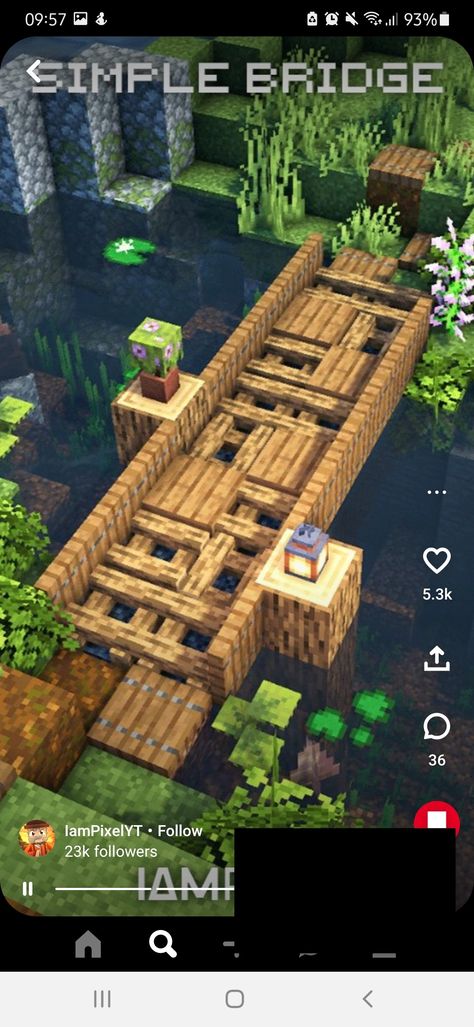 Minecraft Bridge Ideas Simple, Wooden Bridge Minecraft, Small Bridge Minecraft Design, Wood Bridge Minecraft, Small Bridge Minecraft, Minecraft P, Minecraft Blueprints, Wood Bridge, Garden Bridge