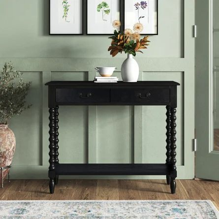 August Grove® Toulonne 35.5" Console Table | Wayfair Entry Table Black, Small Console Table Styling, Black August, Small Console Table, Console Table Wood, Console Table Styling, Apartment Entryway, Black Console Table, Lady Cat