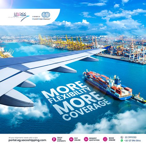 air freight with sea freight with perspective text visual Travel Advertising Design, Logistics Design, Shipping Design, Travel Creative, Real Estate Marketing Design, Social Media Branding Design, Travel Advertising, Travel Poster Design, Travel Ads