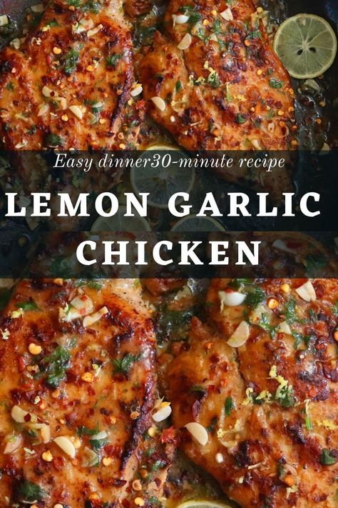 Easy lemon garlic chicken recipe - step by step photos & a recipe video included. Lemon garlic chicken -Tangy & spicy chicken cooked in a delicious sauce. Spicy Lemon Garlic Chicken, Spicy Lemon Chicken, Dry Chicken Recipes, Easy Lemon Garlic Chicken, Lemon Garlic Chicken Recipe, Non Veg Dishes, Boneless Chicken Recipes, Chicken Crisps, Garlic Chicken Pasta