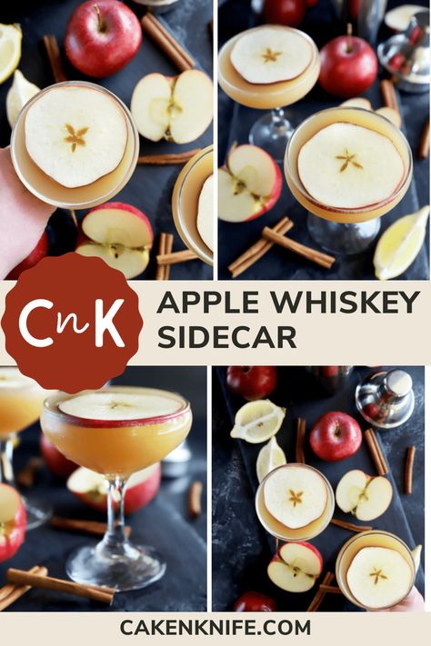 Fall Apple Whiskey Sidecar Cocktail | Cake 'n Knife Apple Cider Sidecar, Apple Juice Cocktail, Sidecar Cocktail, Apple Whiskey, Cocktail Cake, Apple Cocktail, Whiskey Cocktails, Fall Apples, Alcohol Drink Recipes