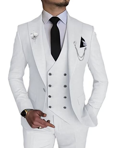 PRICES MAY VARY. 【SIZE】-Mens Suits;Please check if your CHEST size and WAIST size are in the same size. If they are not in the same size, please leave us a message to obtain the most accurate size confirmation. 【CUSTOM】-Free customization. 3 Piece Suit for Men; If you don't know how to choose the size, please leave a message to us and tell us your Chest/Sholder/Belly/Sleeve/Jacket Length/Waist/Hip/Thigh/Pants Length/Height/Weight. 【FEATURES】-Slim Fit Suits for Men,Customizable and adjustable.ONE BUTTON jacket; PEAK LAPEL; DOUBLE BREASTED Vest; U-Neck; Gold Button; Adjustable waist pants. 【Good Gift】-Smooth and soft, Mens Suit 3 Piece suitable for autumn,winter and spring,buy a handsome set of clothes and give it to Grandpa, Dad, Boyfriend, and give it to someone who wants to thank.Made wit Pant Suits For Men, White Tuxedo For Groom, Mens White Suit Wedding, Men's Suits Wedding, White And Burgundy Tuxedo, All White Suit For Men, Elegant Clothes Men, White Suits Men, Two Piece Suits Men