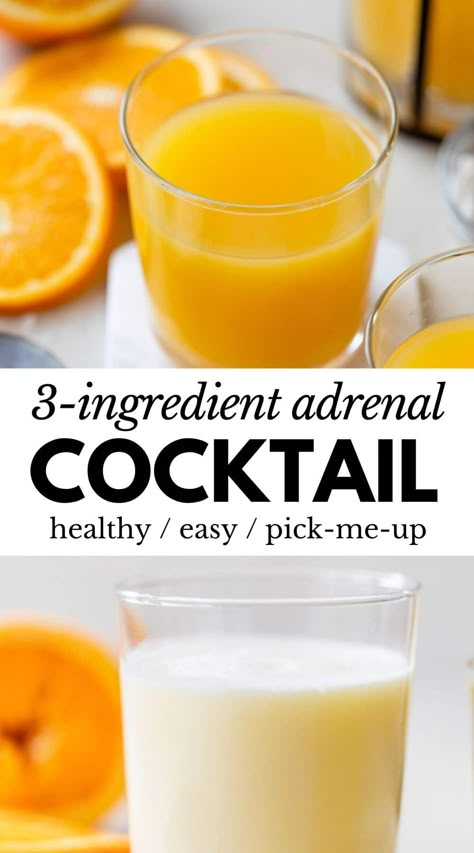 This quick and healthy Adrenal Cocktail recipe is the perfect afternoon pick-me-up! Made with three simple ingredients, it's a great alternative to a second cup of coffee. Adrenal Cocktail Benefits, Prometabolic Eating, Adrenal Cocktail Recipe, Pro Metabolic, Adrenal Cocktail, Adrenal Support, Adrenal Health, Eating Better, Healthy Teas