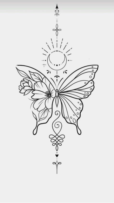 Unique Butterfly Tattoo Design for Women Tattoo Stencils Outline For Women Leg, Small Tattoos For Black Skin, Arm Tattoos For Women Stencil, Cool Butterfly Drawing, Tattoos Stencils Outline, Tattoo Stencils For Women, Tattoos Sternum, Small Tattoo Stencils, Butterfly Drawing Outline