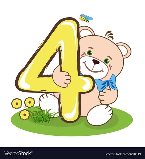 Four Number, Preschool Letter Crafts, Baby Month Stickers, Bear Vector, Abc Coloring Pages, Baby Boy Cards, Bullet Journal Mood Tracker Ideas, Abc Coloring, Number Four