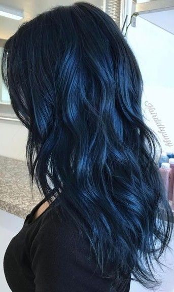 Midnight Blue Hair, Blue Black Hair Color, Navy Blue Hair, Blue Ombre Hair, Blue Black Hair, Dark Blue Hair, Kadeřnické Trendy, Vlasové Trendy, Hair Color Blue