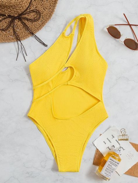 Yellow Sexy Polyester Plain Embellished High Stretch Women Beachwear Yellow Swimsuit, Yellow One Piece, Yellow Swimsuits, Beachwear For Women, Beach Wears, One Piece For Women, Swimwear Fashion, Bra Set, Women Swimsuits