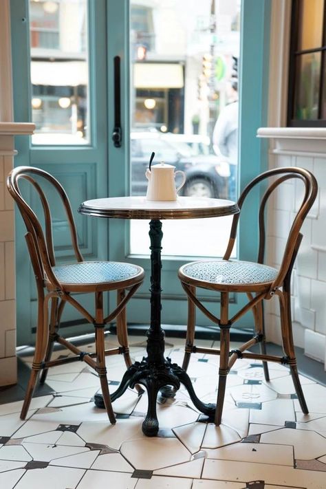 Charming French Bistro Table Styles for Your Nook Bistro Table Paris, French Bistro Table Outdoor, French Cafe Table And Chairs, French Cafe Breakfast Nook, Antique Bistro Table, French Bistro Dining Table, Bistro Table Indoor Kitchen, French Bistro Cafe, French Scandinavian Interior