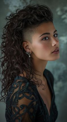 Curly Mohawk Hairstyles, Curly Undercut, Undercut Long Hair, Shaved Side Hairstyles, Hairstyle For Men, Mohawk Hairstyles, Pelo Afro, Goddess Hairstyles, Curly Hair Women