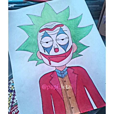 Rick from Rick and Morty Joker Rick As The Joker, Art The Clown Drawing Sketch, Rick And Morty Drawing Ideas, Rick Morty Drawing, Easy Rick And Morty Painting, Painting Ideas Rick And Morty, Rick And Morty Paintings, Rick And Morty Painting Easy, Rick And Morty Painting Ideas