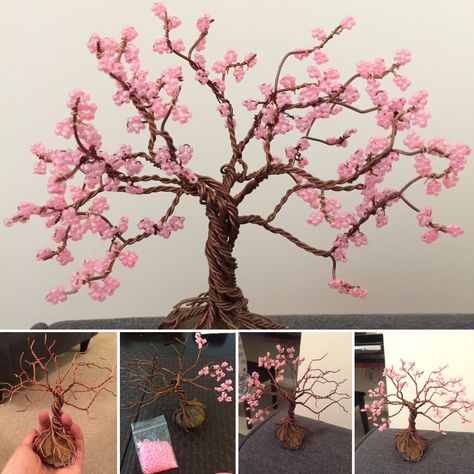 Mini Cherry Blossom Tree, Clay Cherry Blossom Tree, Wire Cherry Blossom Tree, Cherry Blossom Sculpture, Daisy Origami, Cherry Blossom Tree Craft, Diy Cherry Blossom Tree, Bonsai Tree Diy, Cherry Blossom Bonsai Tree