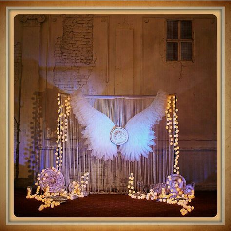 Angel Theme Wedding, Angel Wedding Theme, Angel Baby Shower, Cradle Ceremony, Angel Theme, Beautiful Wedding Decorations, Baptism Party, Photo Booth Backdrop, Stage Decorations