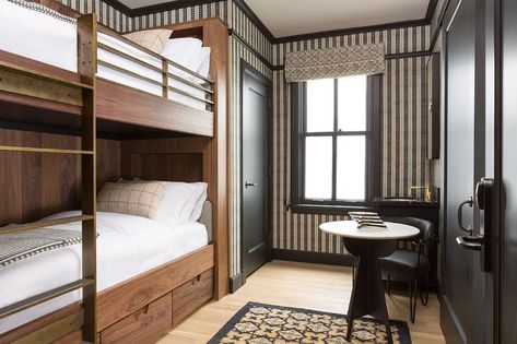 Bunk Bed Hotel Rooms in California | San Francisco Proper Hotel Boutique Hotel Bedroom, Proper Hotel, Bunk Bed Rooms, Walnut Bed, Bunk Rooms, Hotel Lounge, Bunk Room, Hotel Interiors, Kelly Wearstler