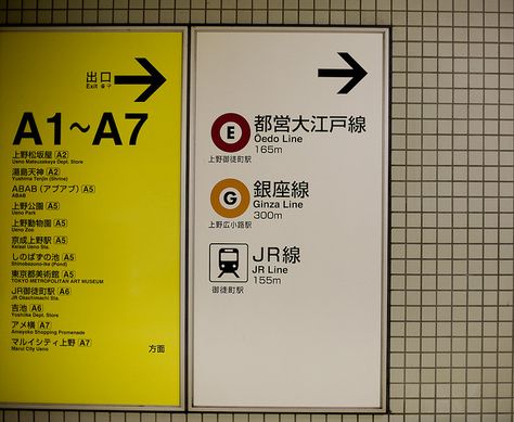 Tokyo subway signage, by Brandon King (2007) Japanese Signs, Subway Poster, Tokyo Subway, Subway Sign, Wayfinding Signs, Navigation Design, Sign System, Wayfinding Design, Japanese Typography