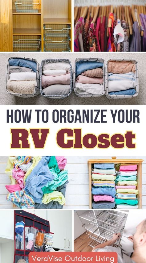 Organize Your RV Closet Folded Clothes In Closet, Rv Closet Storage, Rv Closet Organization, Rv Closet, Clothes In Closet, Camper Organization Rv Living, Best Storage Ideas, Small Travel Trailers, Bedroom Closet Storage