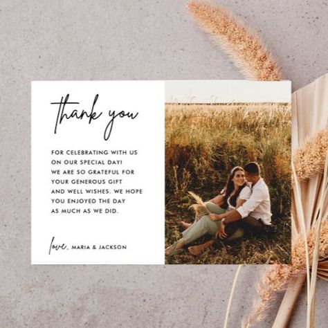 $1.40 | Minimalist Wedding Photo Thank You Postcard #wedding thank you, photo thank you, minimalist wedding, modern wedding, wedding postcard, wedding photo, thank you postcard, calligraphy, scrippt, simple Thank You Card Examples, Free Wedding Cards, Postcard Wedding, Wedding Postcard, Thank You Card Design, Thank You Postcards, Wedding Templates, Wedding Thank You Cards, Do Love