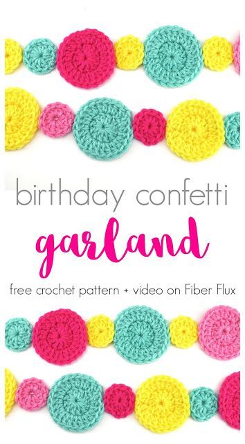 Crochet Bunting Free Pattern, Crochet Gift Patterns Free, Confetti Garland, Crochet Bunting, Birthday Confetti, Crochet Garland, Birthday Garland, Easy Birthday, Holiday Crochet