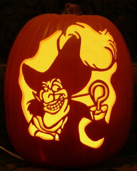 Here's a foam pumpkin I carved with a  stoneykins.com pattern for Ken's Pumpkin Patch 2017. Captain Hook Pumpkin Carving, Donald Duck Pumpkin Carving, Disney Villain Pumpkin Carving, Mad Hatter Cartoon, Paint Pumpkins, Halloween Pumpkin Stencils, Cute Pumpkin Carving, Disney Pumpkin Carving, Pumpkin Stencils