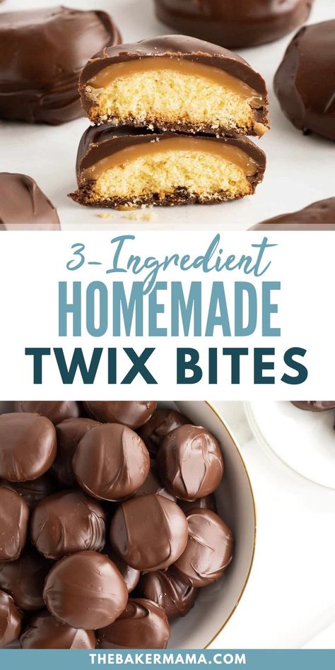 How to make Homemade Twix Bites. You only need 3 ingredients to make these yummy Homemade Twix Bites. Vanilla wafer cookies topped with caramel and a chocolate coating make Homemade Twix Bites a delicious treat. 3 Ingredient Twix Cookies, 3 Ingredient Twix Bites, Homemade Twix Bites, Homemade Twix Cookies, Easy Christmas Candy Recipes Simple 3 Ingredients, Homemade Sweet Treats, Twix Bites, Vanilla Wafer Cookies, Twix Candy