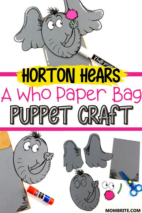 Horton Hears A Who Craft Preschool, Horton Hears A Who Activities, Horton Hears A Who Craft, 2nd Grade Crafts, Camping Activity, Stem Bins, Bag Puppet, Dr Seuss Activities, Kids Activities At Home