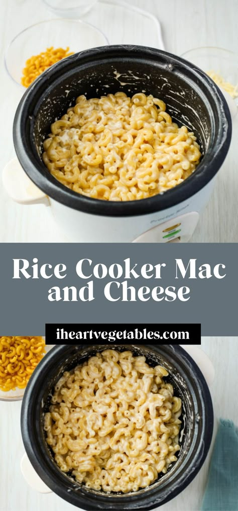 Did you know you can make rich, creamy macaroni and cheese using your rice cooker? It’s quick to make and perfect when you don’t have access to a stove! Cooking In A Rice Cooker, Pasta In Rice Cooker, Rice Cooker Mac And Cheese, Mini Rice Cooker Recipes Easy, Dash Rice Cooker Recipes, Rice Recipes Rice Cooker, Small Rice Cooker Recipes, Rice Pressure Cooker Recipes, Vegan Rice Cooker Recipes