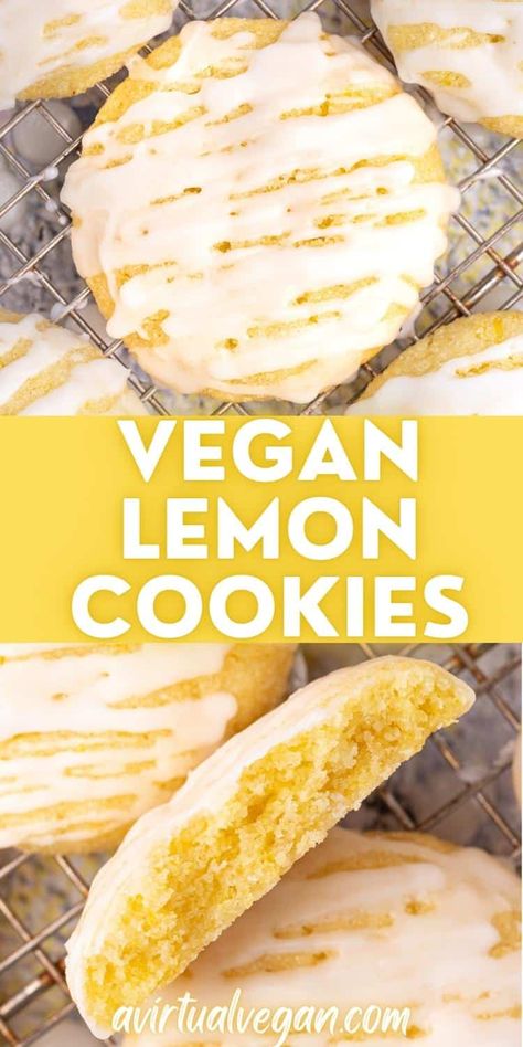 Vegan Lemon Cookies with a simple, tangy lemon glaze, are easy to make, buttery, soft, light, and bursting with lemon flavour! Vegan Lemon Desserts, Vegan Lemon Cookies, Easy Vegan Cookies, Lemon Cookies Easy, Alpha Gal, Lemon Treats, Vegetarian Cookies, Lemon Cookies Recipes, Vegan Cookie