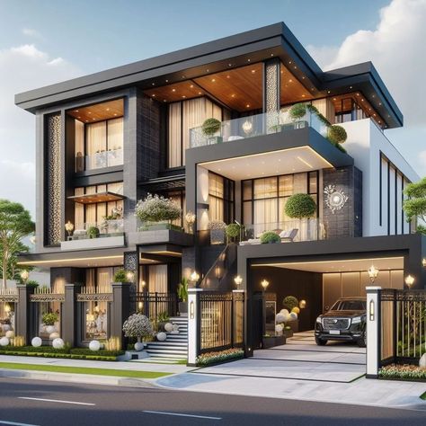 Latest Elevation Designs For House, Beautiful Houses Modern Luxury, Modern Mansion Exterior, Villa Facade Design, Side Elevation, Building Design Plan, Luxury Houses Mansions, 2 Storey House, Luxury Modern Homes