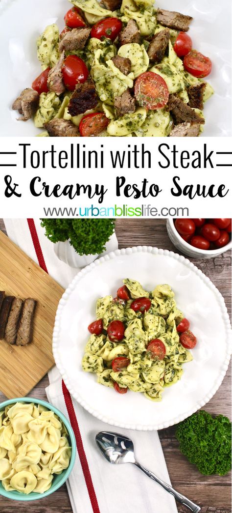 Steak And Tortellini, Steak With Pesto Sauce, Steak And Pesto Pasta, Beef Pesto Pasta, Steak Pesto Pasta, Steak And Pesto, Steak Tortellini, Steak Pesto, Buitoni Recipes