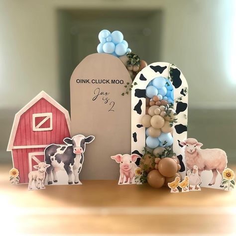 Oink. Cluck. Moo. Jax turned two! @zebraprint_x cut outs are amazing! @diddidancelancaster big thank you for the entertainment, would highly recommend for a little ones party! #balloondecor #farmpartyideas #farm #farmpartytheme #farmpartydecor #barnyardparty #barnyardanimals #oinkmoocluck #oinkcluckmoo #1stbirthday #1stbirthdayparty #1stbirthdayideas #2ndbirthday #2ndbirthdayparty #farmballoons #cowprint Oink Cluck Moo 2nd Birthday, Moo 2nd Birthday, Oink Baa Moo Im Two, Farm Themed Party, Baby Birthday Decorations, Cowboy Birthday Party, Barnyard Party, 2nd Birthday Party Themes, Farm Birthday Party